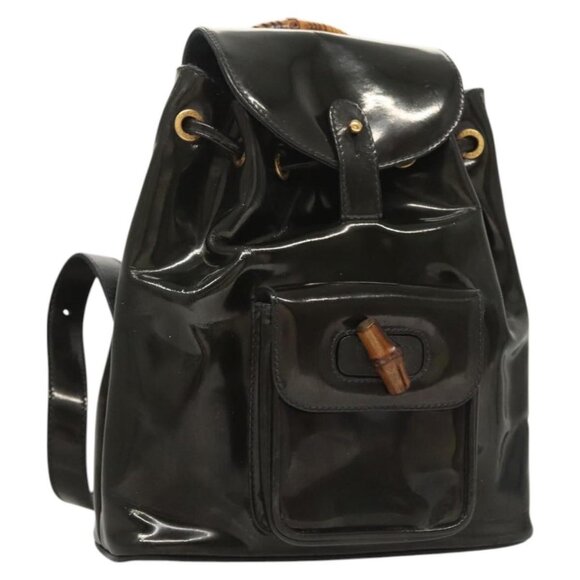 GUCCI Bamboo Backpack Enamel Navy Gold - Picture 1 of 16
